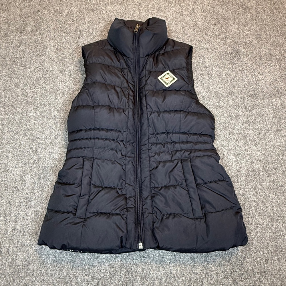 Hollister Navy Blue Sherpa Lined Puffer Vest Womens XS Quilted Full Zip Jacket